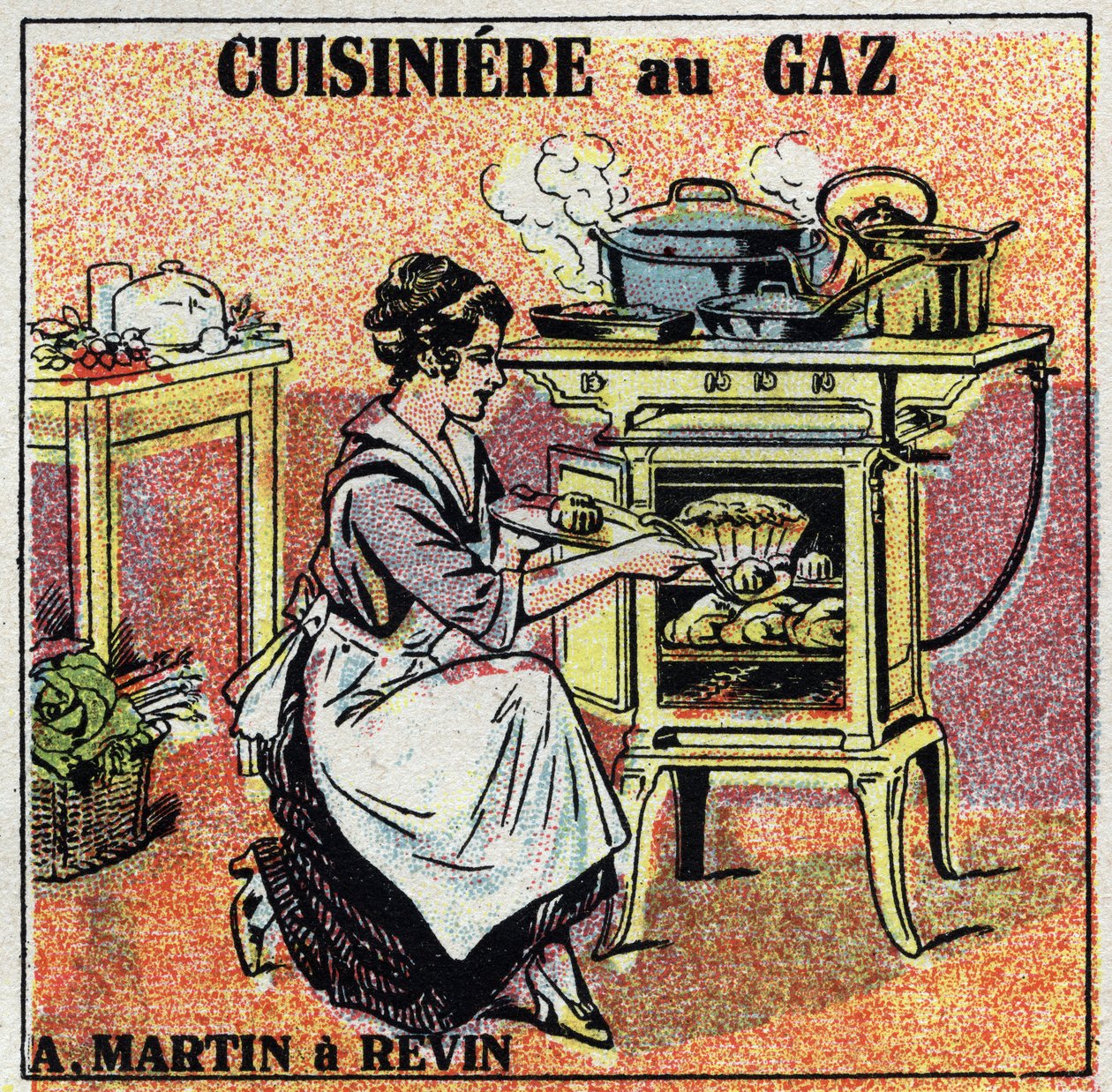 Verwarming thuis: Arthur Martin gasfornuis. Anonieme illustratie uit 1925. Privécollectie. door Anonymous Anonymous