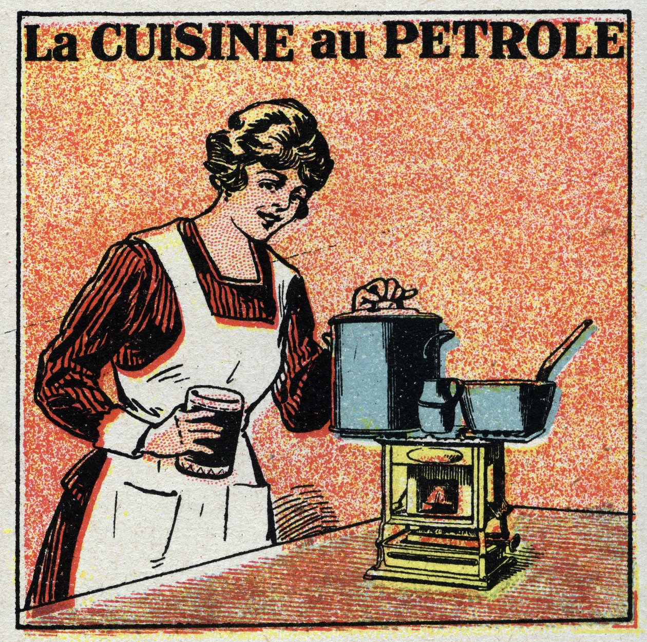 Verwarming thuis: de keuken met olie. Anonieme illustratie uit 1925. Privécollectie door Anonymous Anonymous