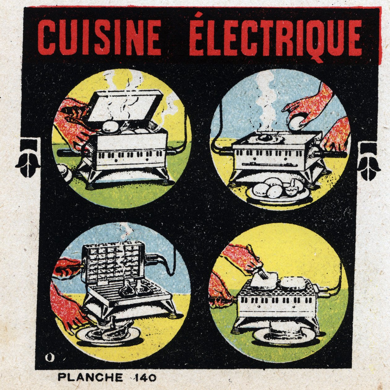 Huishoudelijk gebruik van elektriciteit: elektrische keuken met grill. Anonieme illustratie uit 1925. Privécollectie. door Anonymous Anonymous