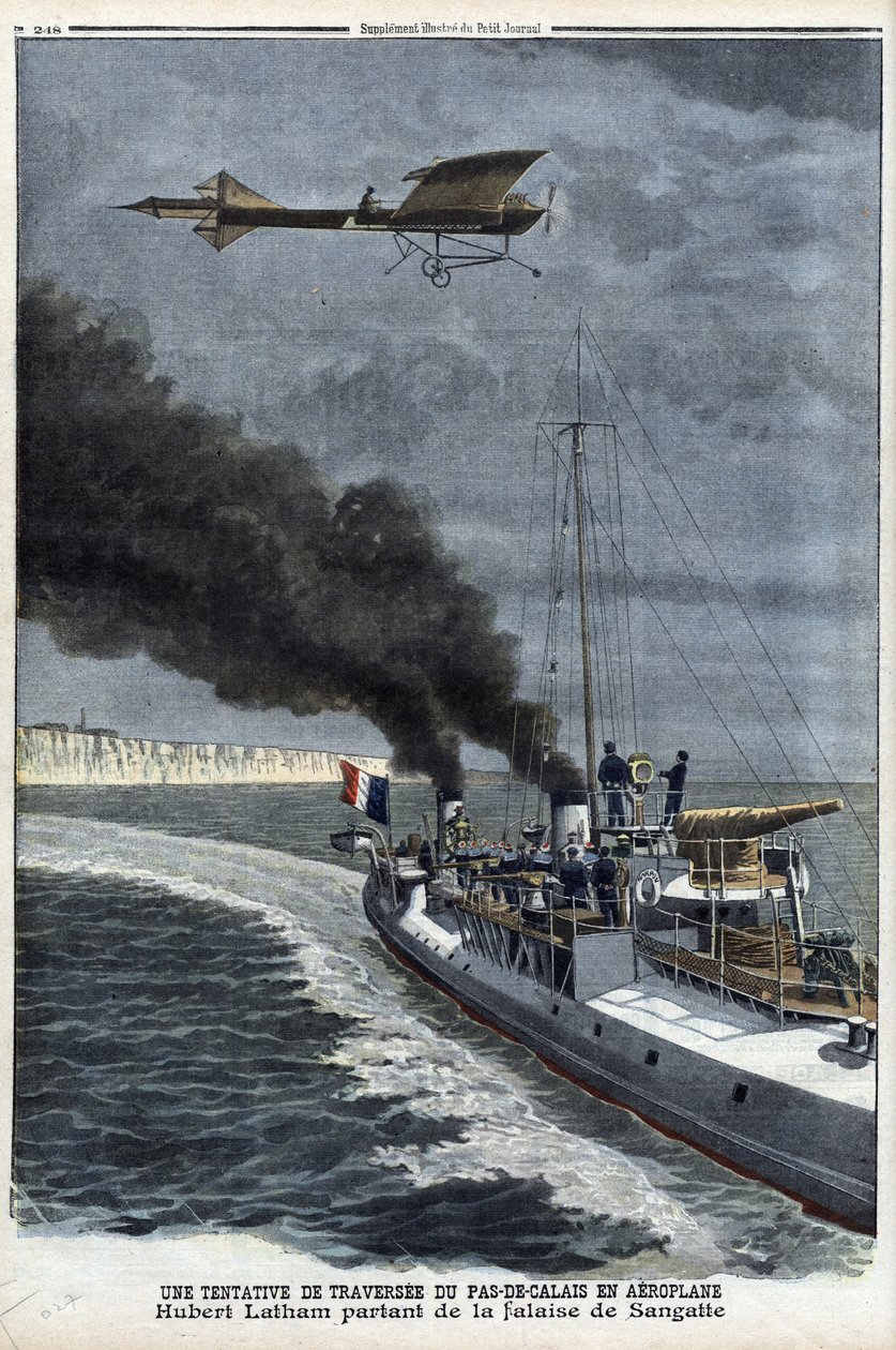 Hubert Latham (1883-1912), Franse vliegenier, vertrekt vanuit Sangatte in een eendekker 