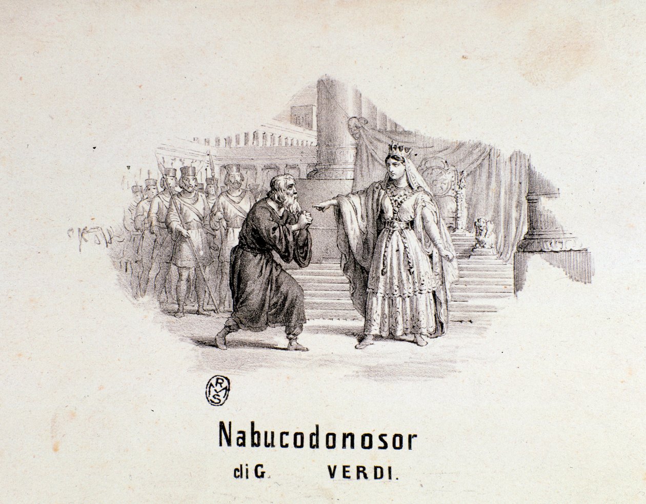 Geïllustreerde frontispice van de partituur van Nabucco opera van Giuseppe Verdi door Anonymous Anonymous