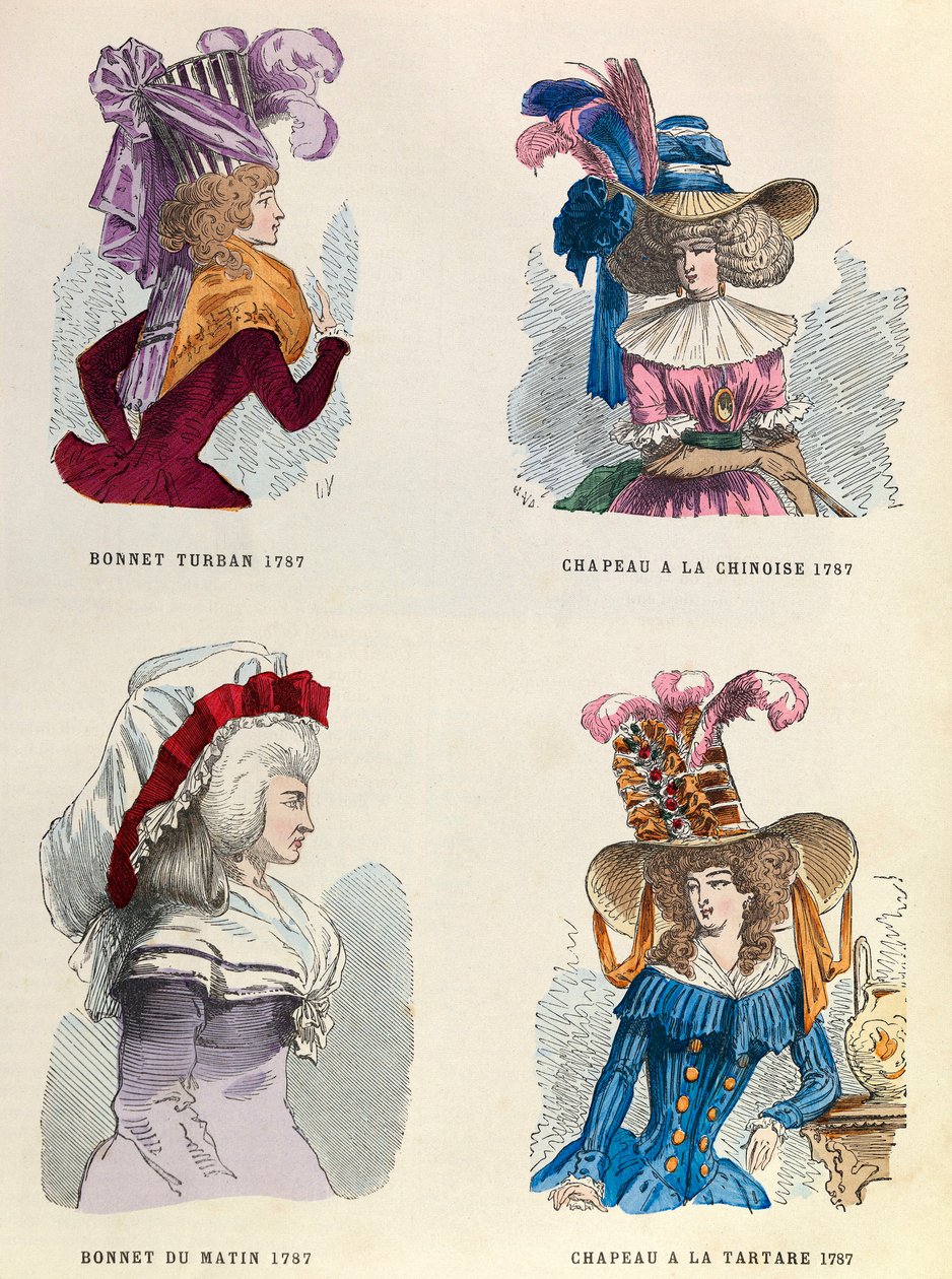 In 1787 Tulband hoed; Ochtendhoed; Chinese hoed en Tataarse hoed door Anonymous Anonymous