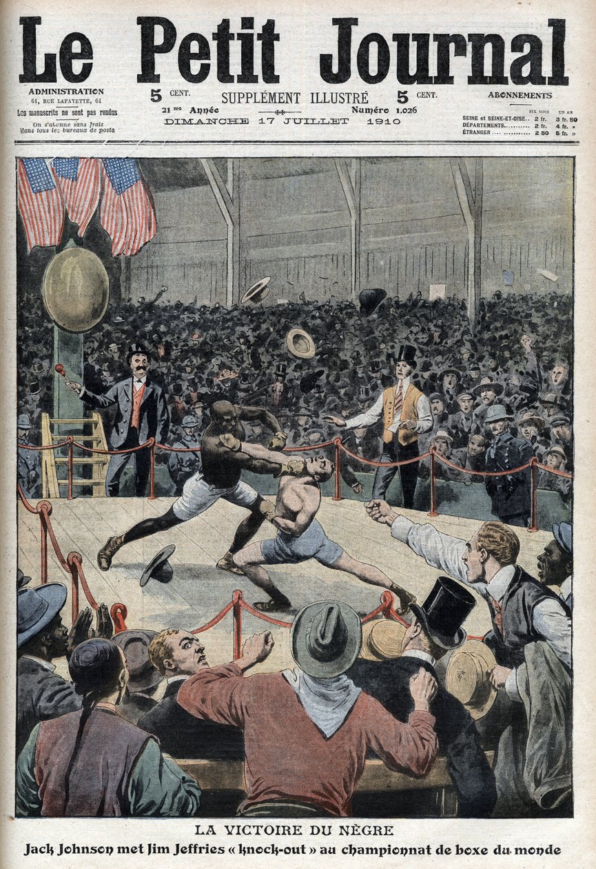 Jack Johnson wint het wereldkampioenschap boksen tegen Jim Jeffries in Reno, Nevada, 4 juli door Anonymous Anonymous