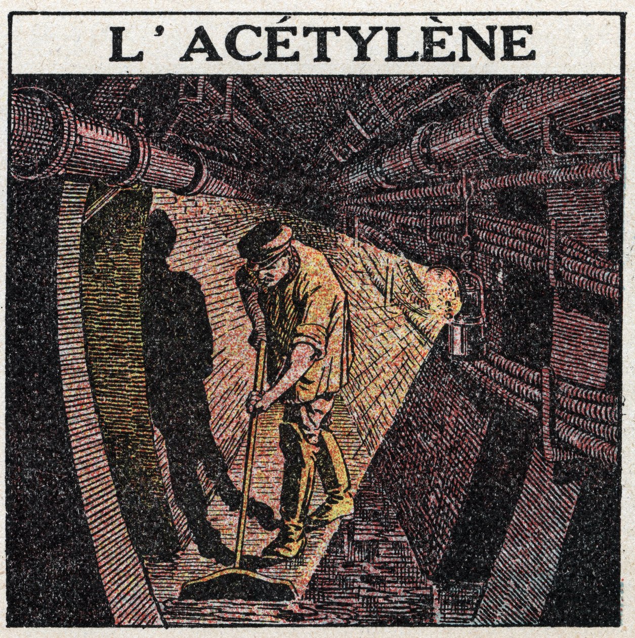 Lichtbronnen: verlichting door acetyleen gebruikt in trommels. Anonieme illustratie uit 1925. Privécollectie. door Anonymous Anonymous