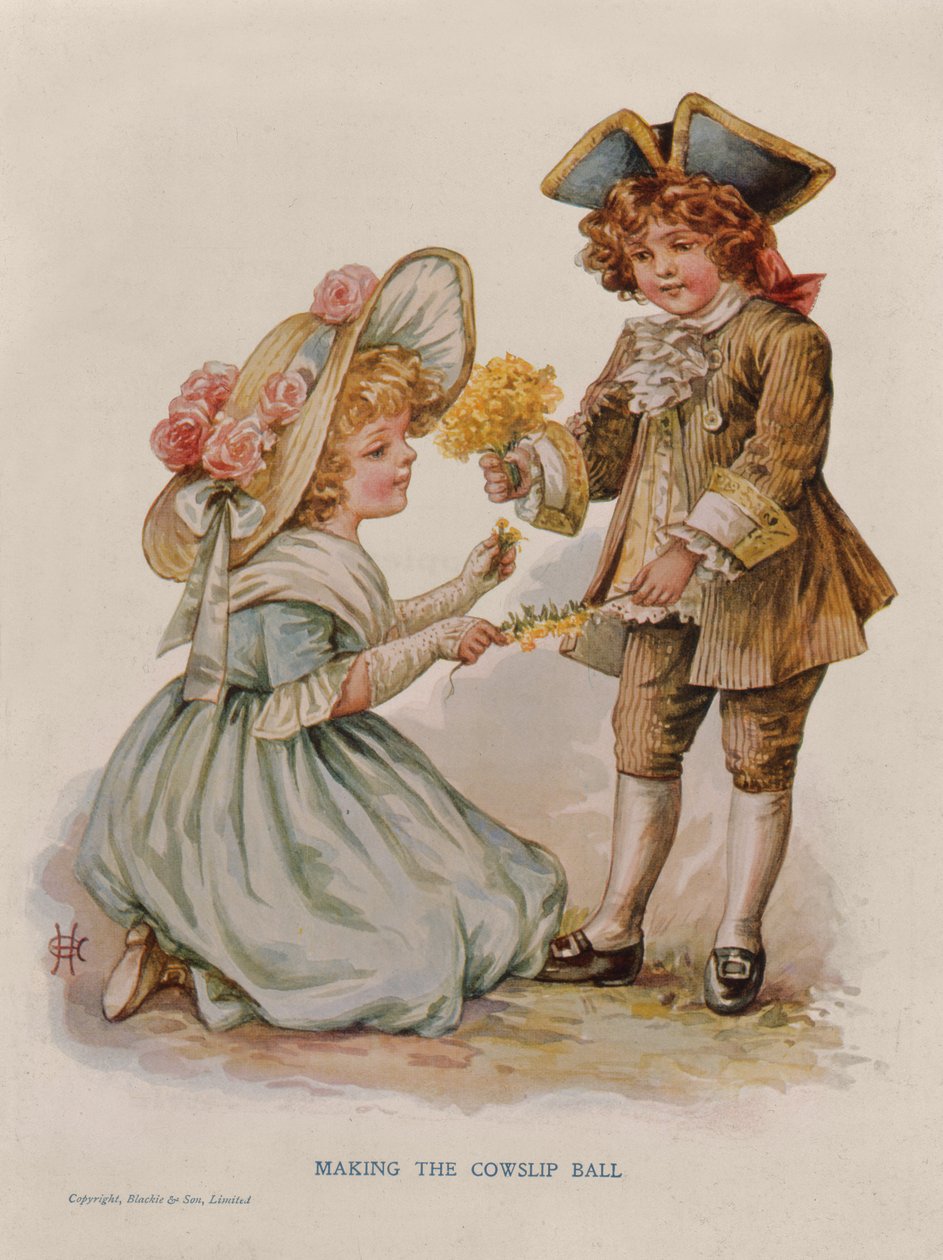 Het maken van de Cowslip Bal, boekillustratie, begin 20e eeuw (kleur lithografie) door Anonymous Anonymous