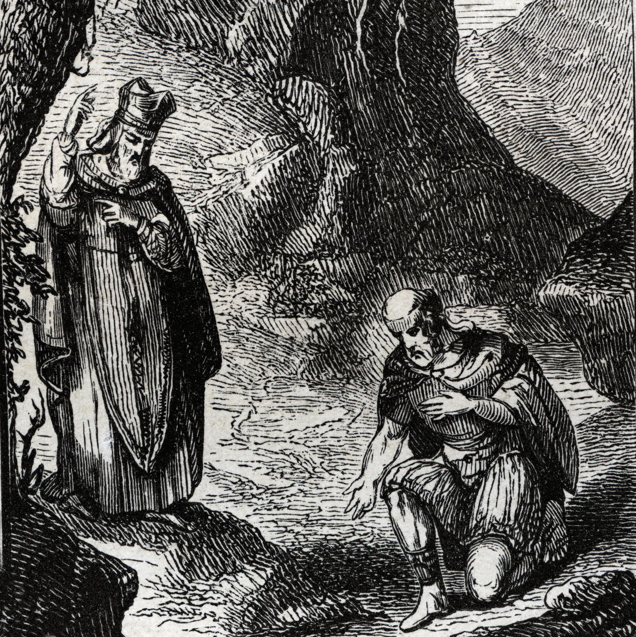Martial de Limoges of Saint Martial (3e eeuw) bekeert de leider van het Keltische volk Lemovices - Gravure van 1846 in 
