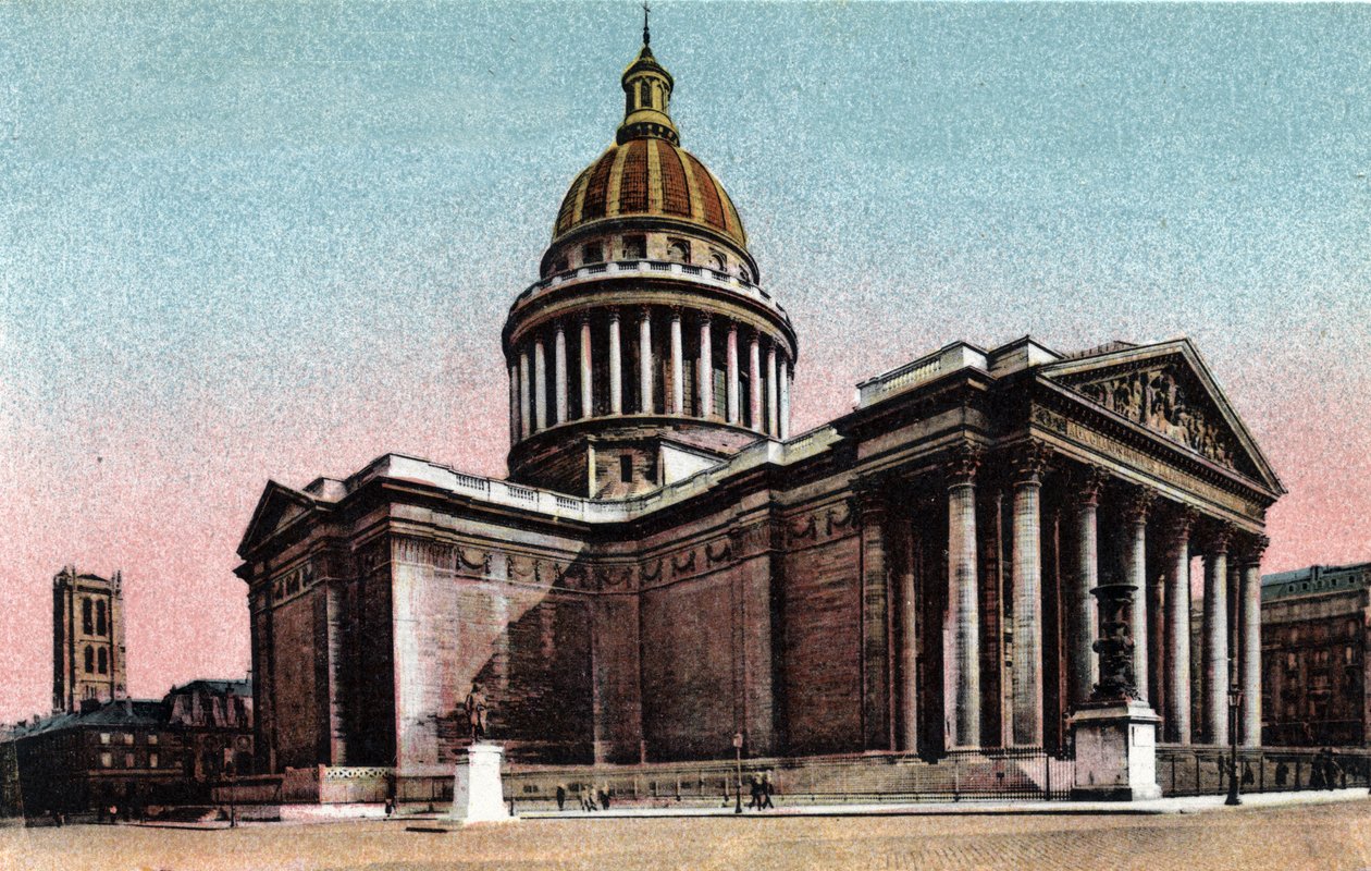 Parijs: buitenaanzicht van het Pantheon gebouwd in 1757-1790 door Jacques Germain Soufflot (1713-1780). Foto van 1920 in 
