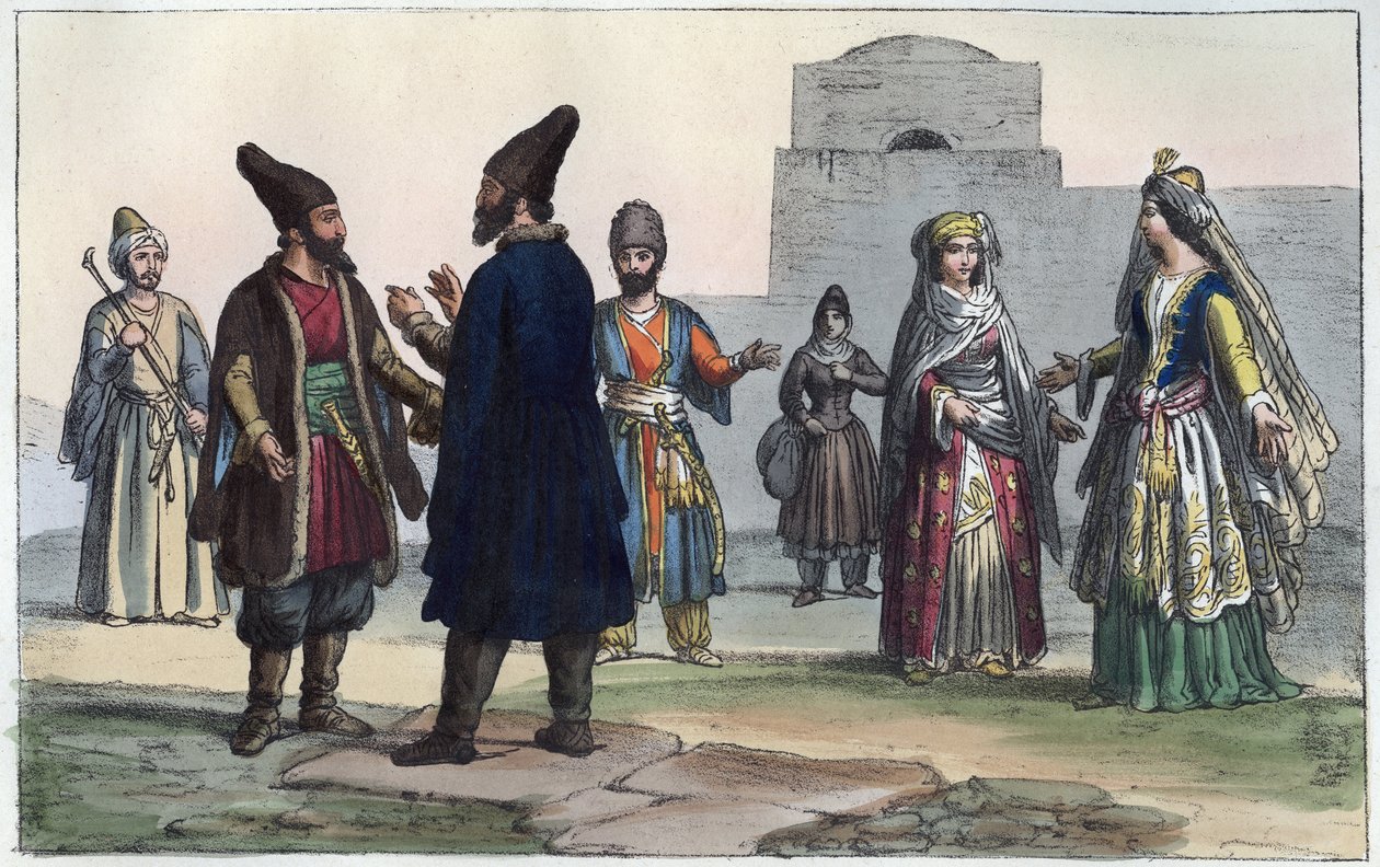 Perzische kleding in de 19e eeuw - gravure uit 