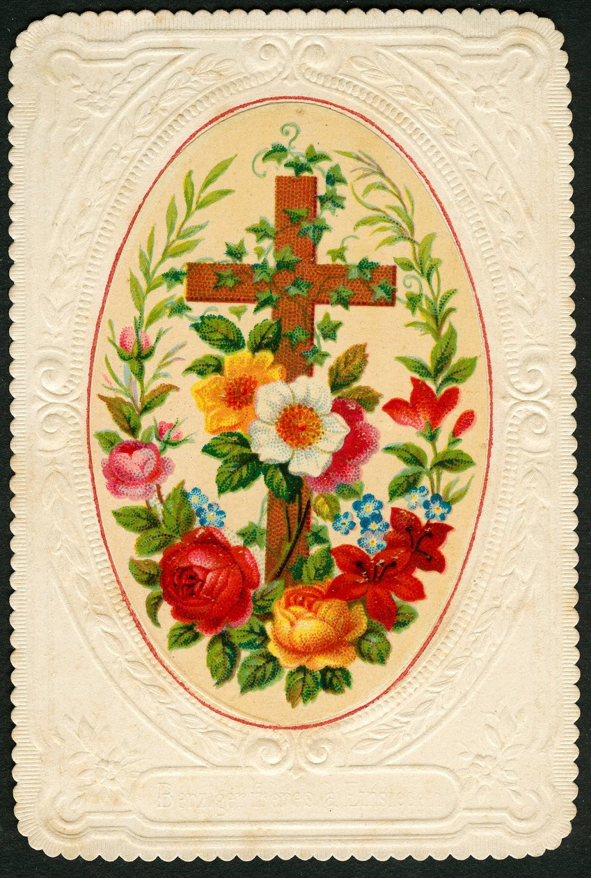 Vrome afbeelding: Kruis met bloemen (chromolithografie) door Anonymous Anonymous