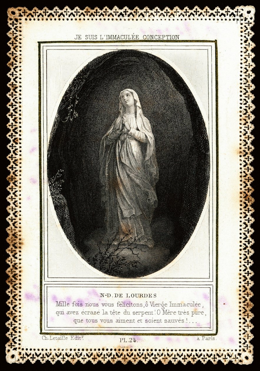 Vrome afbeelding: Notre Dame de Lourdes. Dentelee kaart. 19e eeuw. Privécollectie door Anonymous Anonymous