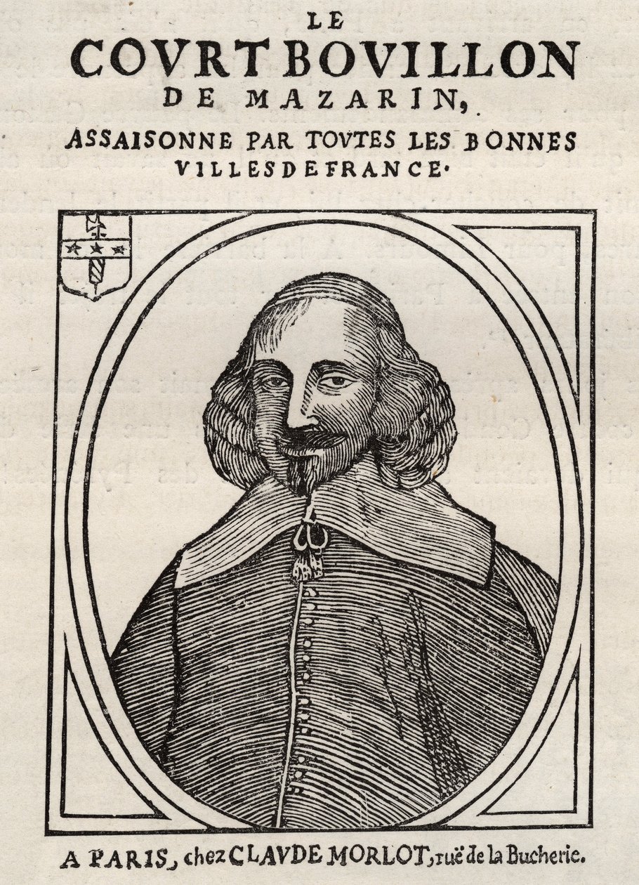 Politieke pamfletten Mazarinade (politiek pamflet onder de slinger), populaire afbeelding tegen Mazarin over zijn pensionering in Bouillon (Le court broth de Mazarin). Privécollectie. door Anonymous Anonymous