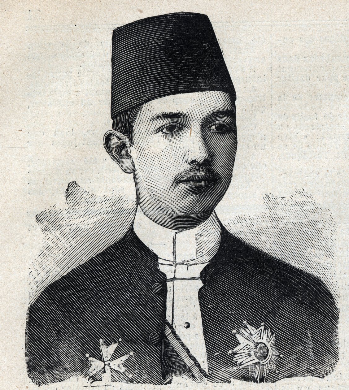 Portret van Abbas II Pasha (1874-1944), vicekoning van Egypte. Gravure in Le Peute Parisien door Anonymous Anonymous