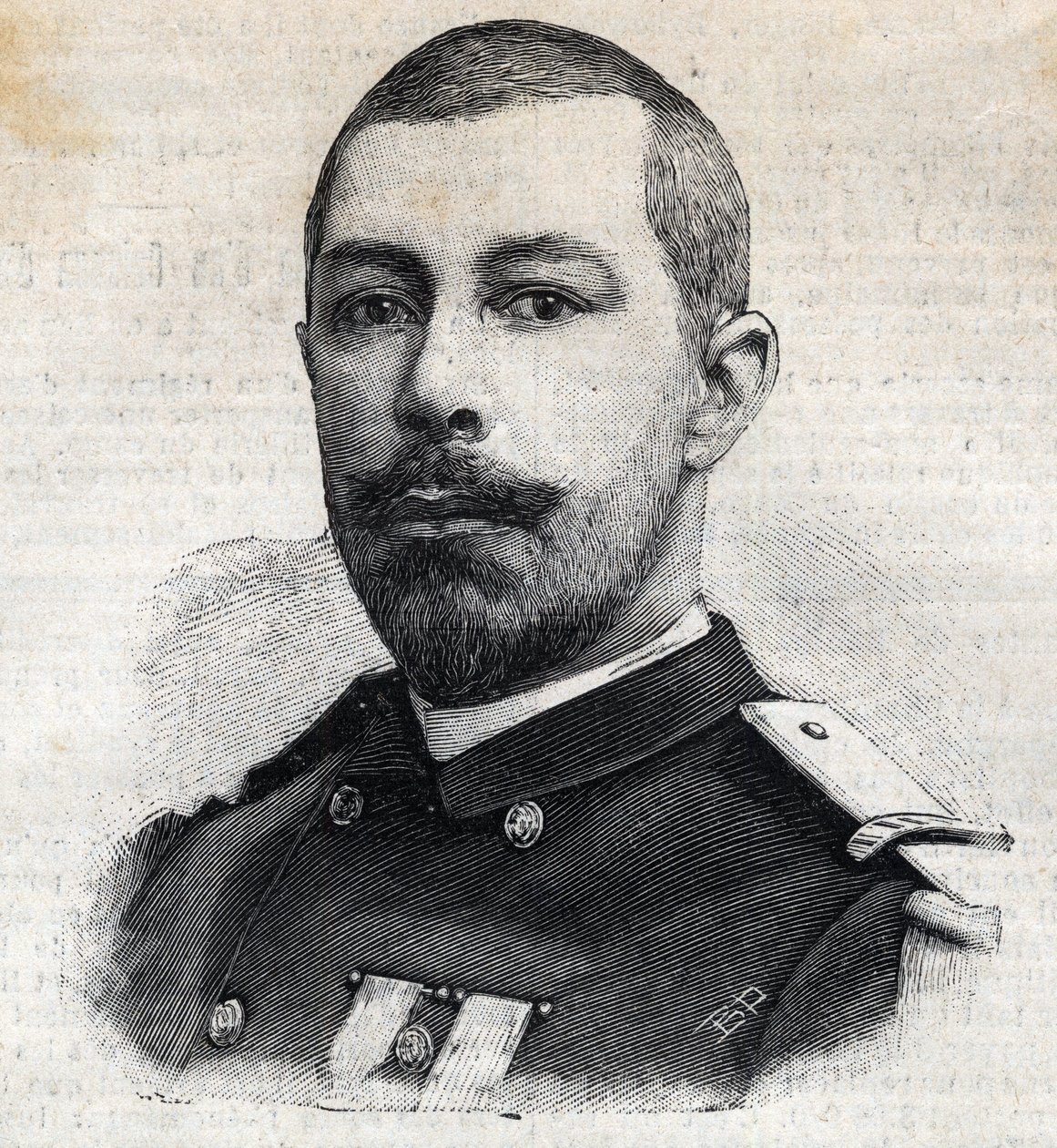 Portret van Antoine Mizon (1853-1899) Franse ontdekkingsreiziger in Afrika. Gravure in "Le Petit Parisien" door Anonymous Anonymous