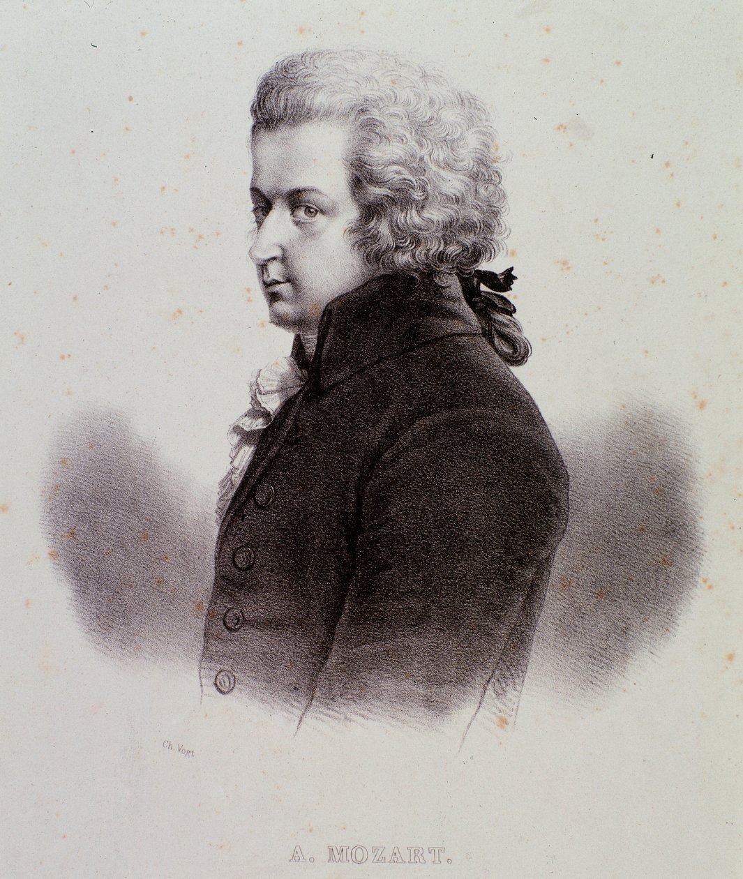 Portret van de Oostenrijkse componist Wolfgang Amadeus Mozart (1756-1791) Gravure. 19e eeuw. Milanese privécollectie door Anonymous Anonymous