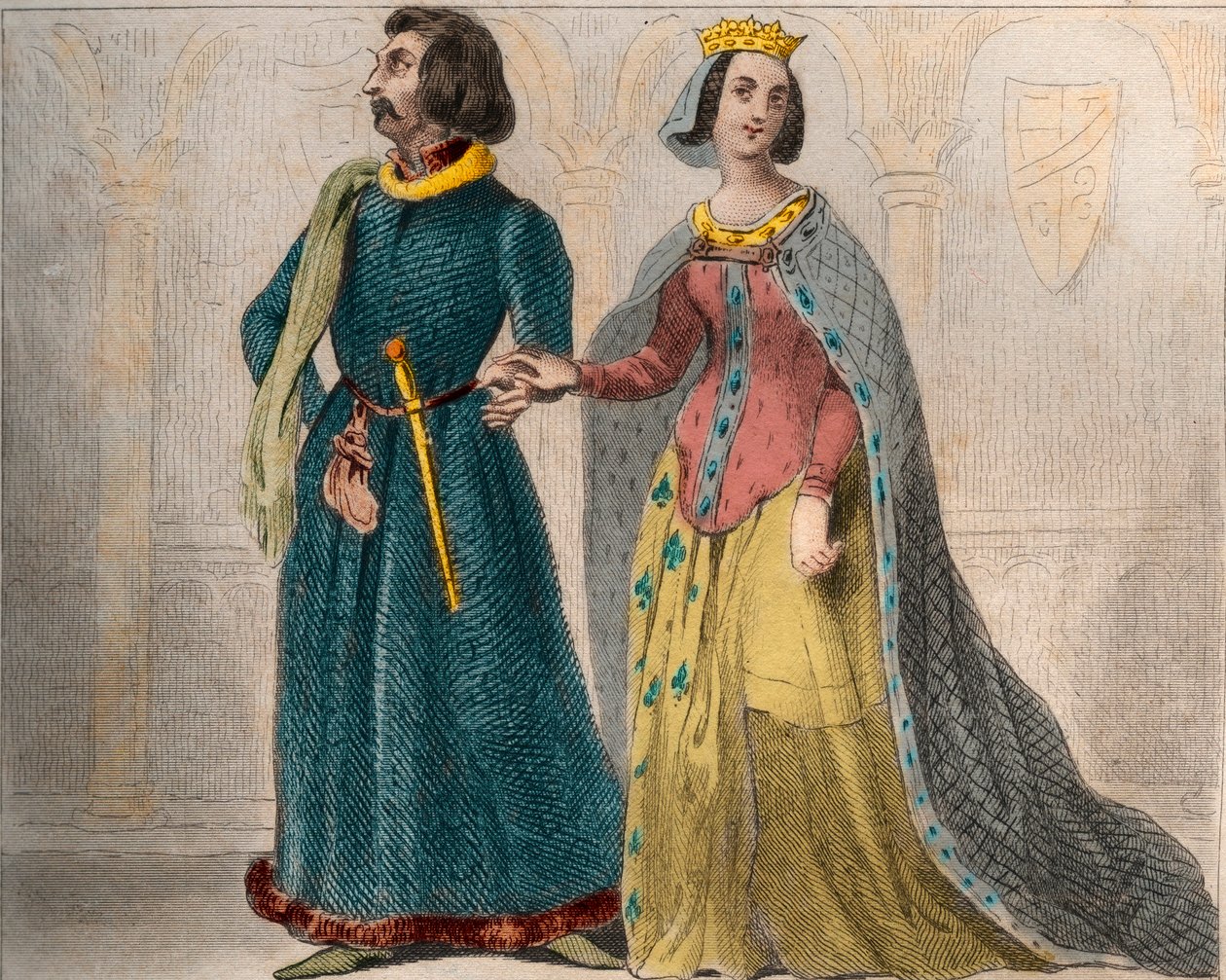 Portret van Charlotte de Savoie (1441-1483) koningin van Frankrijk, met Lodewijk XI van Frankrijk, bekend als de Voorzichtige (1423-1483). Gravure uit 1859 in Le Monde. Geschiedenis van alle volkeren vanaf de vroegste tijden tot heden. door M. E. de Lostal door Anonymous Anonymous