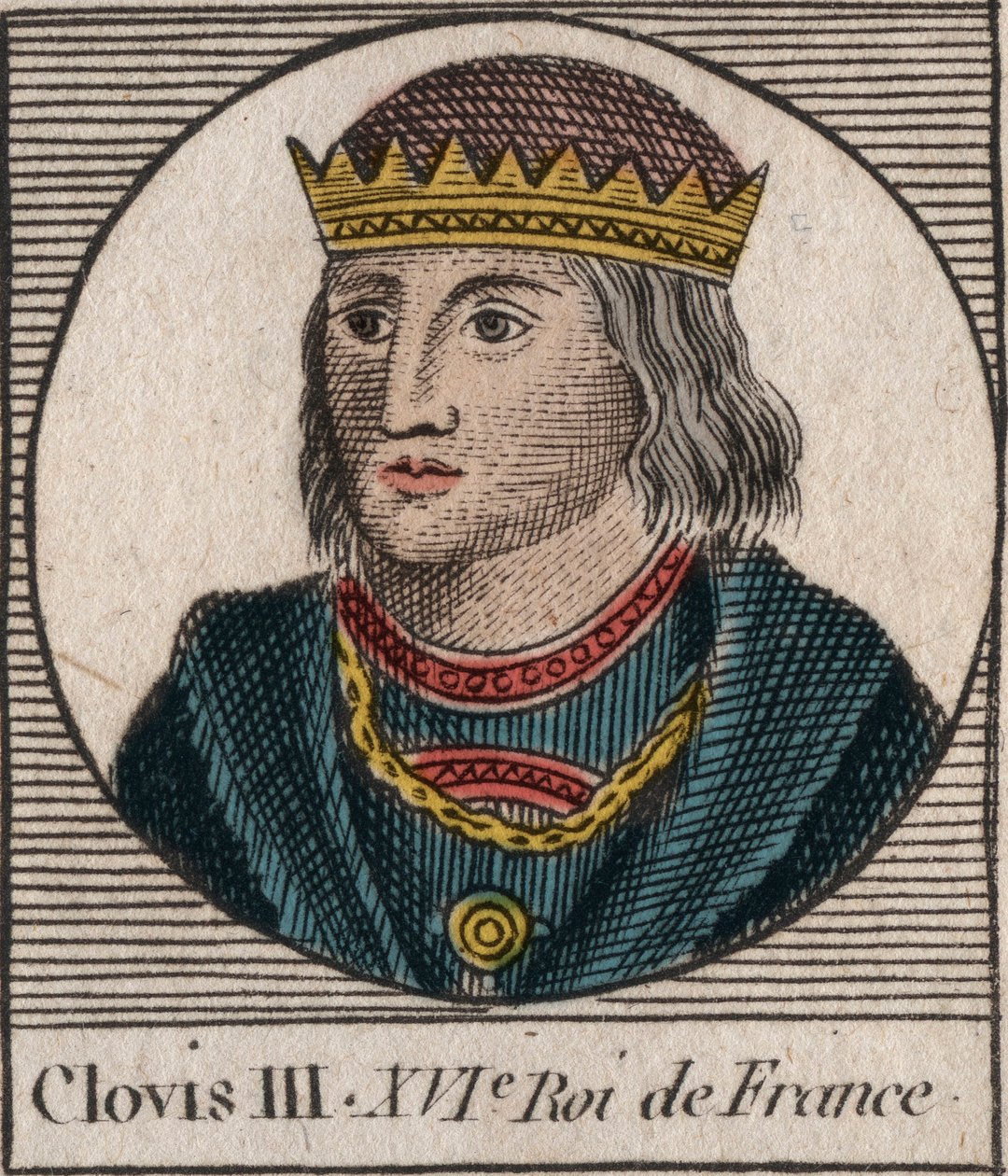 Portret van Clovis III, koning van de Franken - gravure uit 