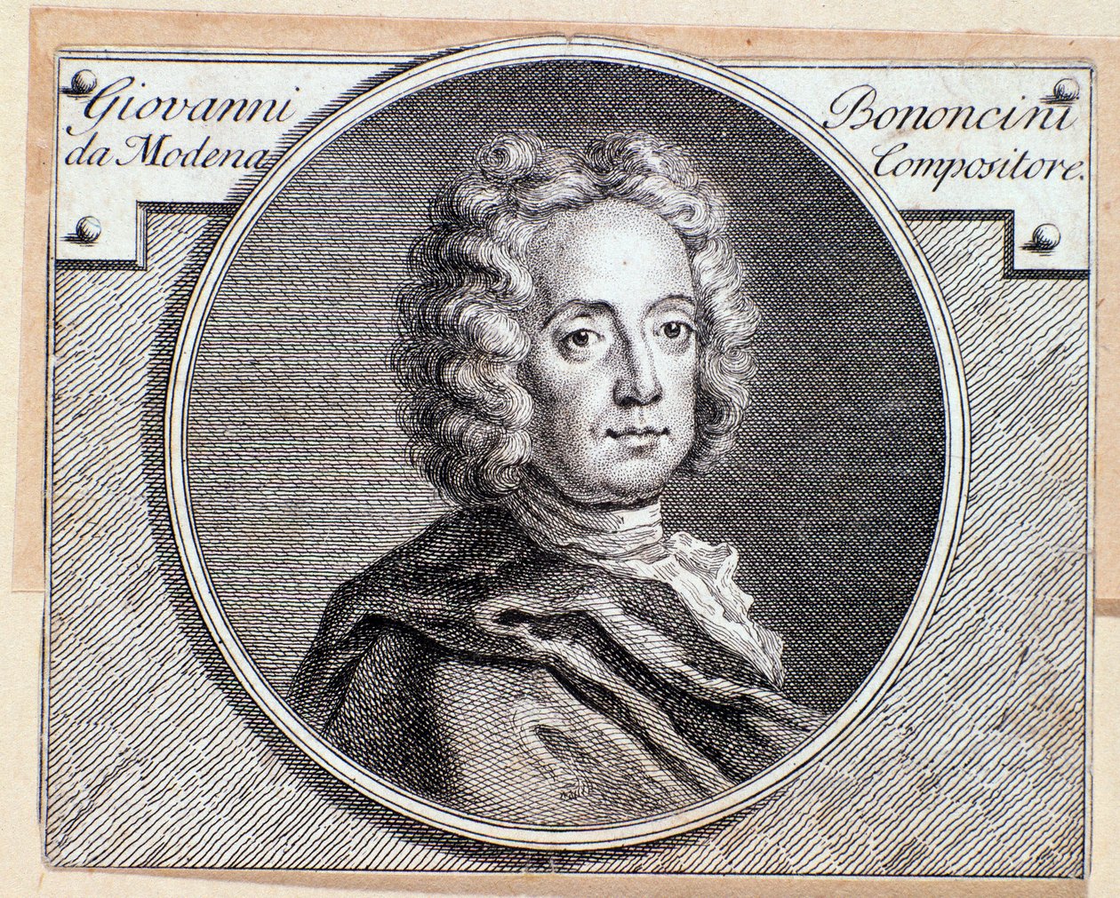 Portret van de Italiaanse barokcomponist en cellist Giovanni Battista Bononcini - Gravure 18e eeuw door Anonymous Anonymous