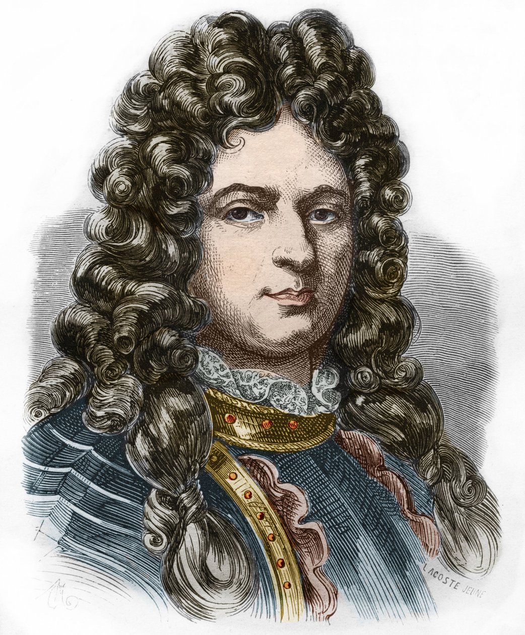 Portret van Jean Bart (1650 - 1702), Franse kaper. Gravure van de 19e eeuw. Privécollectie. door Anonymous Anonymous