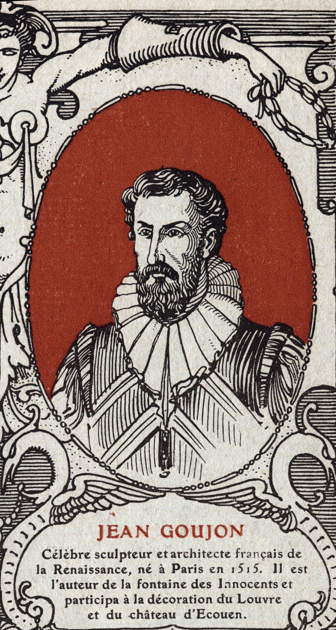 Portret van Jean Goujon (1510-1567), Franse beeldhouwer en architect. Gravure uit 1914. Privécollectie. door Anonymous Anonymous