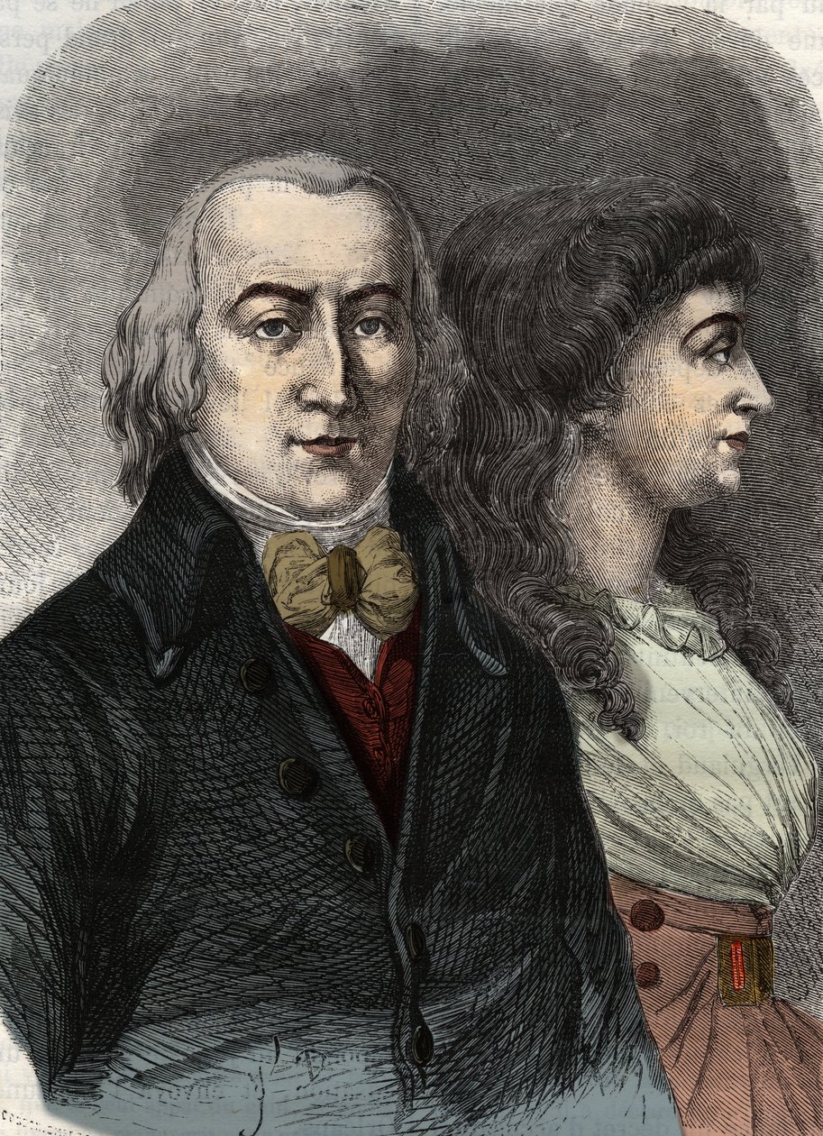 Portret van Jean Marie Roland, Burggraaf de la Platière (1734-1793) met Manon Roland, of Jeanne Marie, of Manon Phlipon (Madame Roland) (Mme Roland) door Anonymous Anonymous