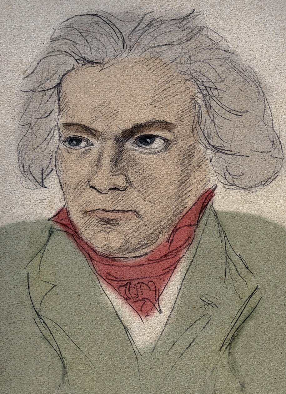 Portret van Ludwig van Beethoven (1770-1827) Duitse componist - anonieme tekening uit het begin van de 20e eeuw - Privécollectie door Anonymous Anonymous