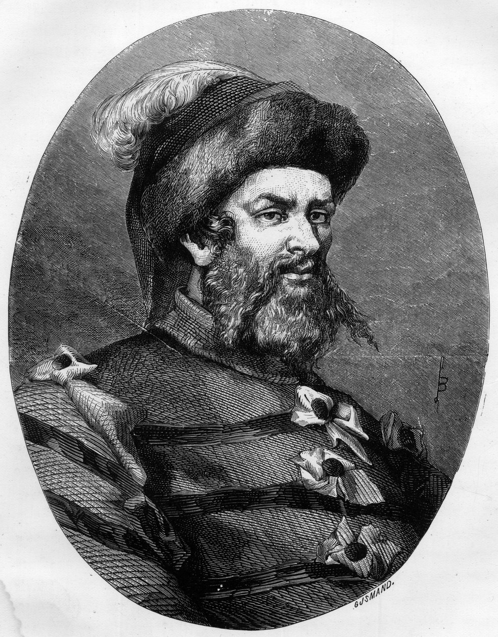 Portret van Philippe Guillery (Guilleri) (1566-1608) Franse bandiet - Gravure door Leon Bailly uit 1863 in 