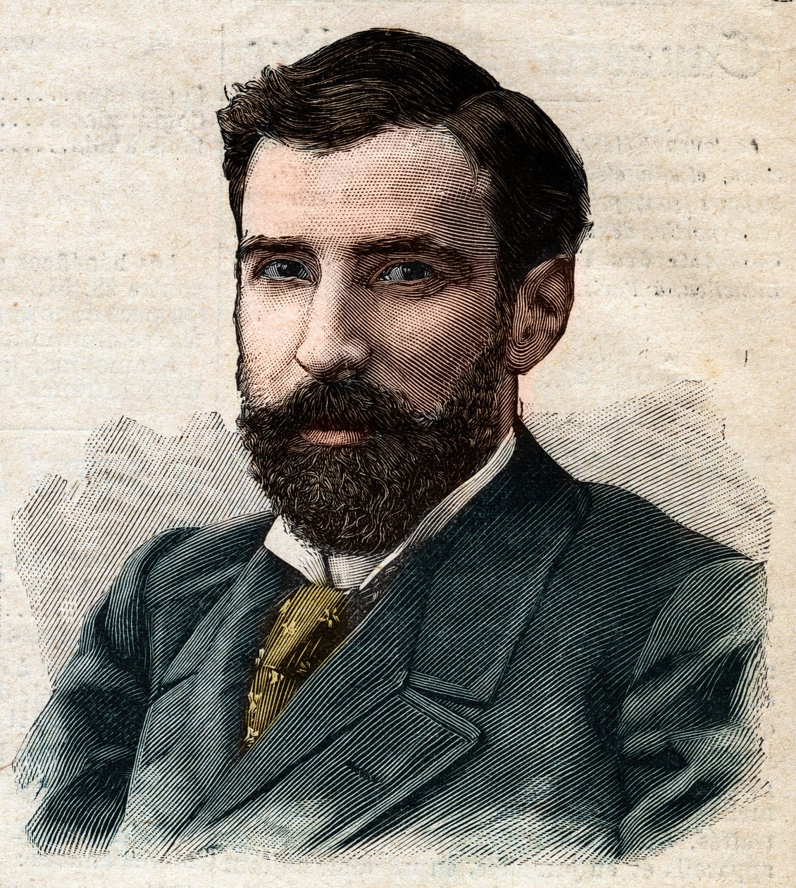 Portret van Pietro Paolo Savorgnan di Brazza of Pierre Paul François Camille Savorgnan de Brazza in het Frans (1852-1905) Gouverneur-generaal van Frans Congo. Gravure in "Le Petit Parisien" door Anonymous Anonymous