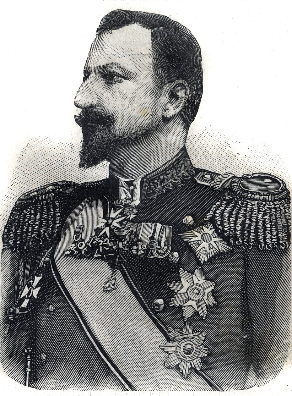 Portret van Prins Ferdinand I van Bulgarije. Gravure in 