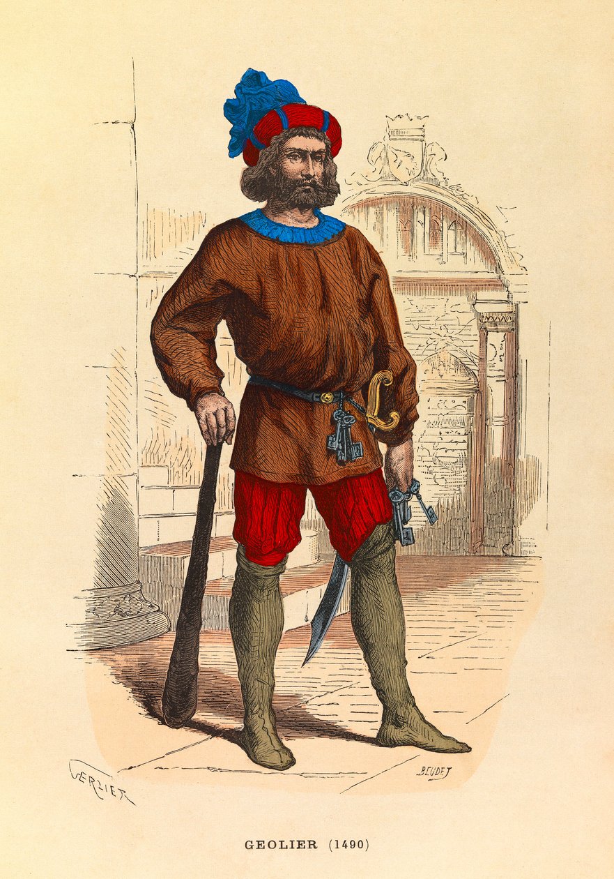 Portret van een cipier in Parijs in 1490, gravure - privécollectie door Anonymous Anonymous