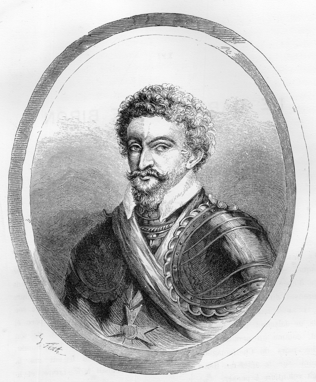 Portret van de maarschalk Charles de Gontaut, Baron, daarna Hertog van Biron (1562-1602) - Gravure uit 1863 in 