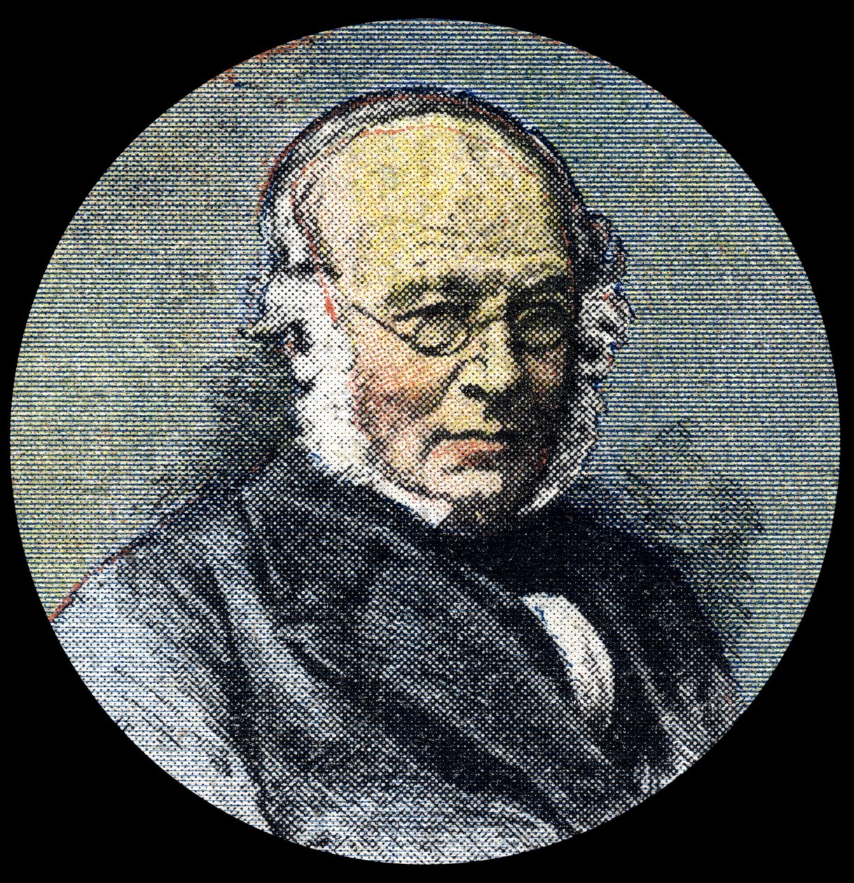 Postgeschiedenis: Portret van Sir Rowland Hill (1795-1879), aan de oorsprong van de posthervorming van 1839. Detail van Le petit journal van 15/04/1920. Privécollectie door Anonymous Anonymous