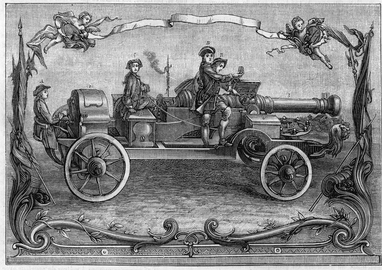 Project van het monsterkanon rond het midden van de 18e eeuw. Vermindering tot een kwart van een Nederlandse gravure door I. W. B. del Gabriel Bodenher 