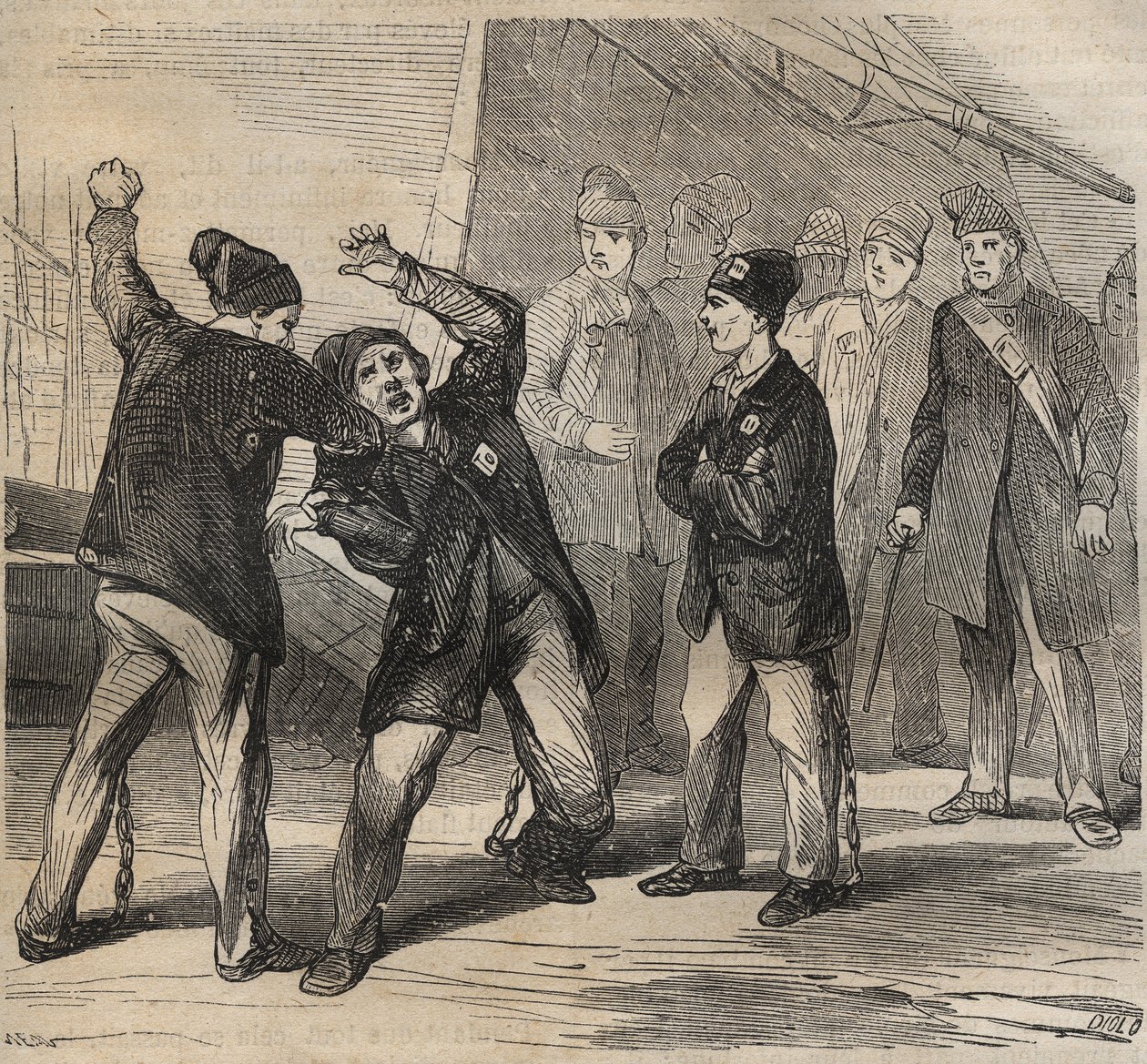 Pugilat scène in de bagne van Toulon in de 19e eeuw. Gravure in “Histoire des bagnes depuis leur création à nos jours” (1877). Privécollectie door Anonymous Anonymous
