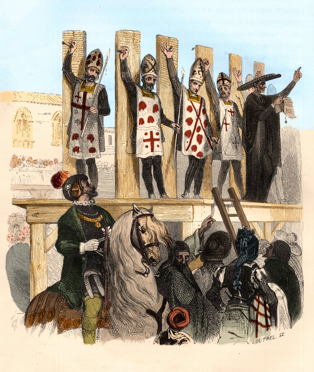 Straf van de nagel in de 16e eeuw. Illustratie in 