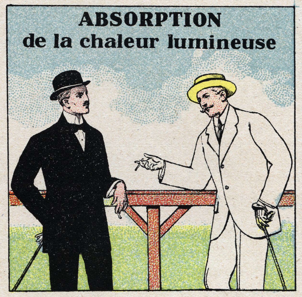 Straling en geleiding: verschillende lichtwarmteabsorptie afhankelijk van de kleur van de kleding. Anonieme illustratie uit 1925. Privécollectie. door Anonymous Anonymous