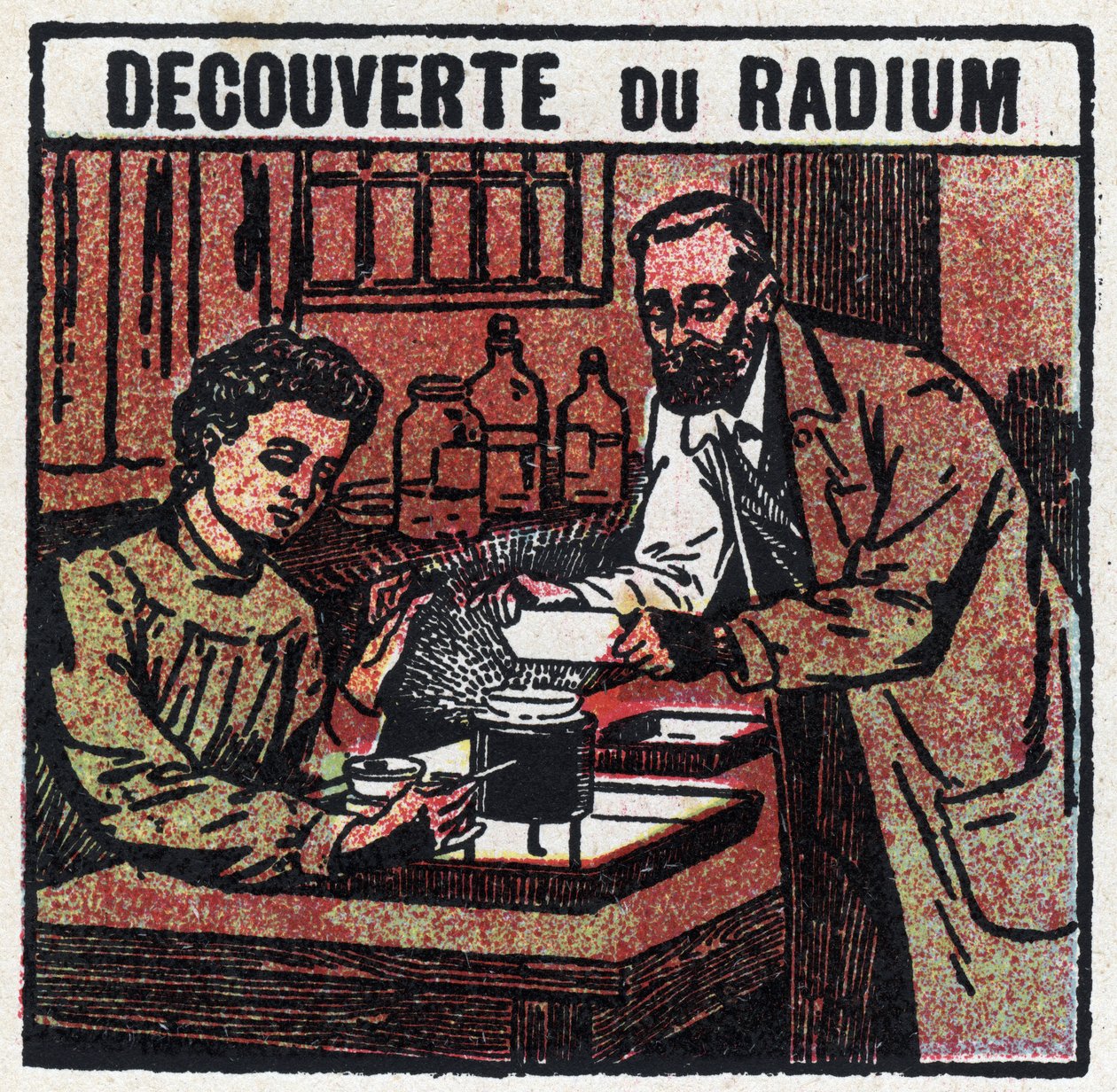 Radium: ontdekt door Pierre (1859-1906) en Marie Curie (1867-1934) in 1898. Anonieme illustratie uit 1925. Privécollectie. door Anonymous Anonymous