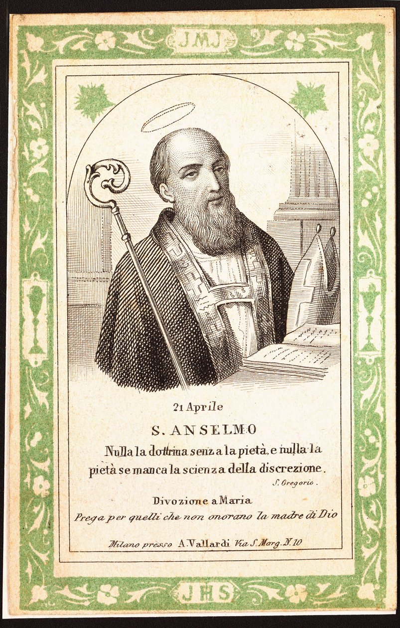 Voorstelling van Sint Anselmus. Vrome afbeelding. Ansichtkaart. Begin 20e eeuw. Privécollectie door Anonymous Anonymous