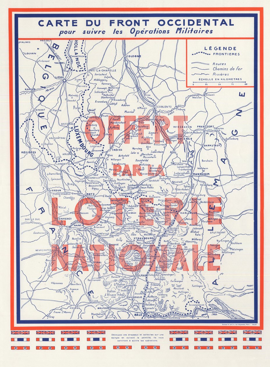 Tweede Wereldoorlog (2e 2e 2e IIIe 39-45 1939-1945) - Oorlog 1939 1945 - Kaart van het Westelijk Front, geschonken door de Nationale Loterij door Anonymous Anonymous