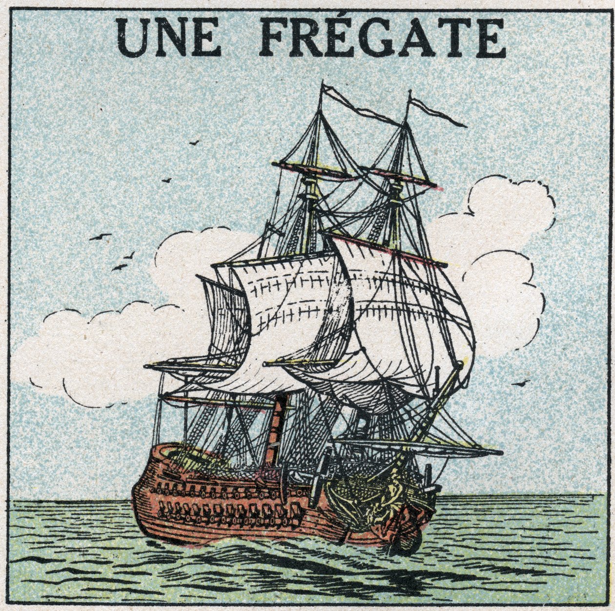 Schepen: een fregat. Anonieme illustratie uit 1925. Privécollectie. door Anonymous Anonymous