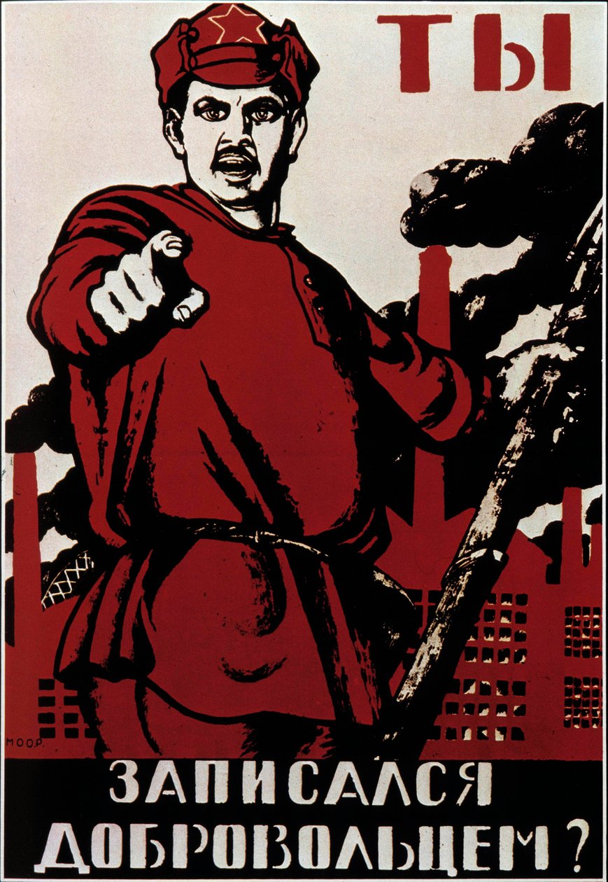 Sovjet-revolutionaire propagandaposter die de Russen oproept tegen de generaals van het Witte Leger, die tegenstanders van de communisten bijeenbrengen na de Bolsjewistische Revolutie van 1917 door Anonymous Anonymous