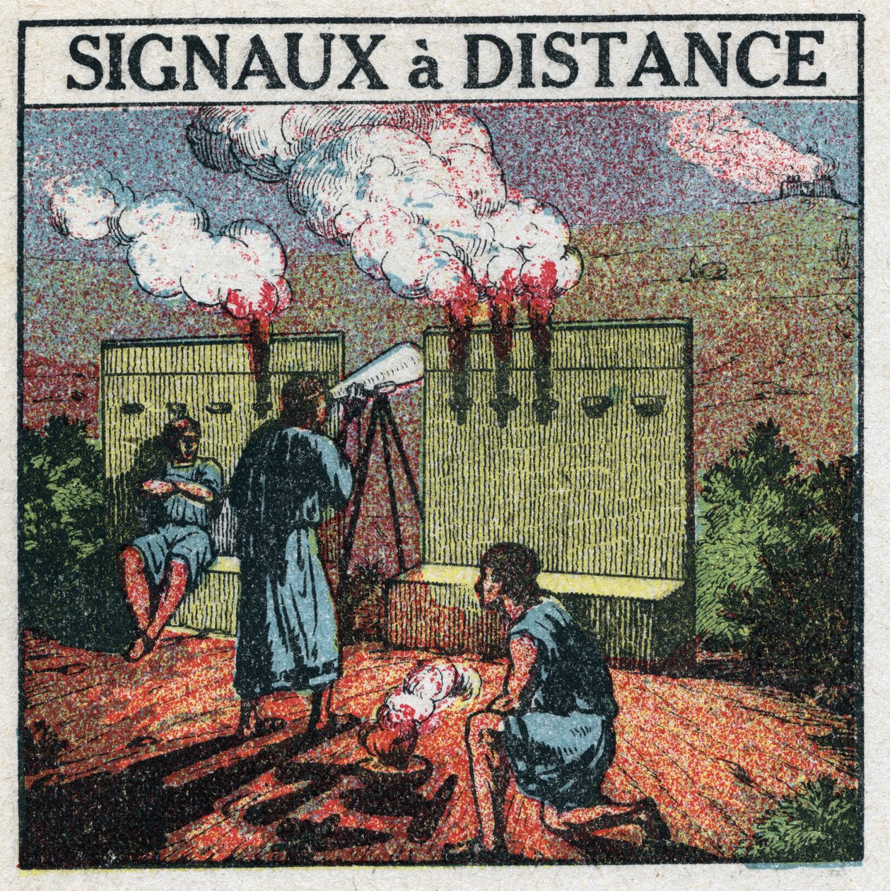 Telegraaf: afstandslichtsignalen gebruikt door de Grieken van de Oudheid om te communiceren. Anonieme illustratie uit 1925. Privécollectie. door Anonymous Anonymous