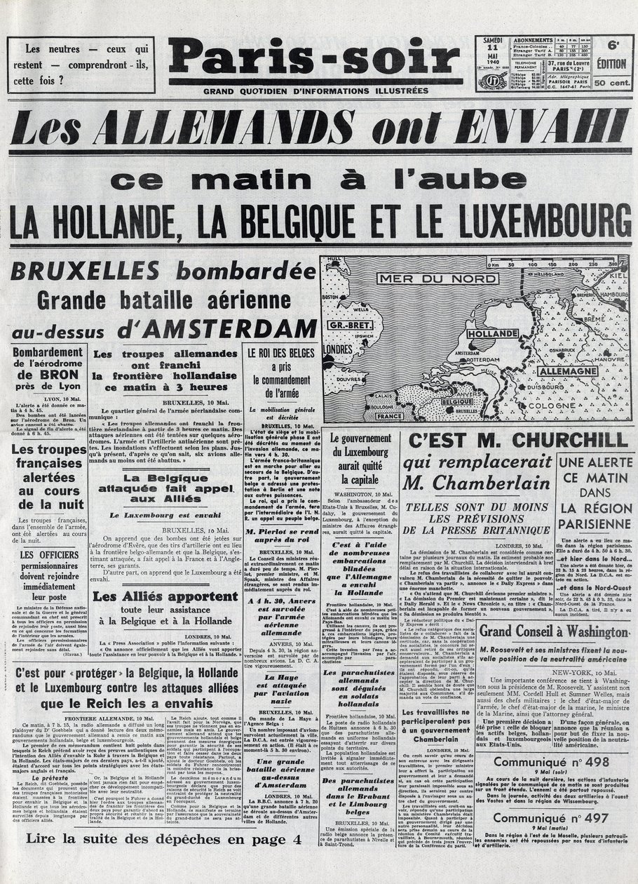 De Slag om België of Belgische Campagne - 18-daagse campagne - invasie van België door Duitse troepen tijdens de Tweede Wereldoorlog - PARIS EVIOR van 11/05/1940 - DUITSERS INVASEREN NEDERLAND - BELGIË EN LUXEMBURG door Anonymous Anonymous