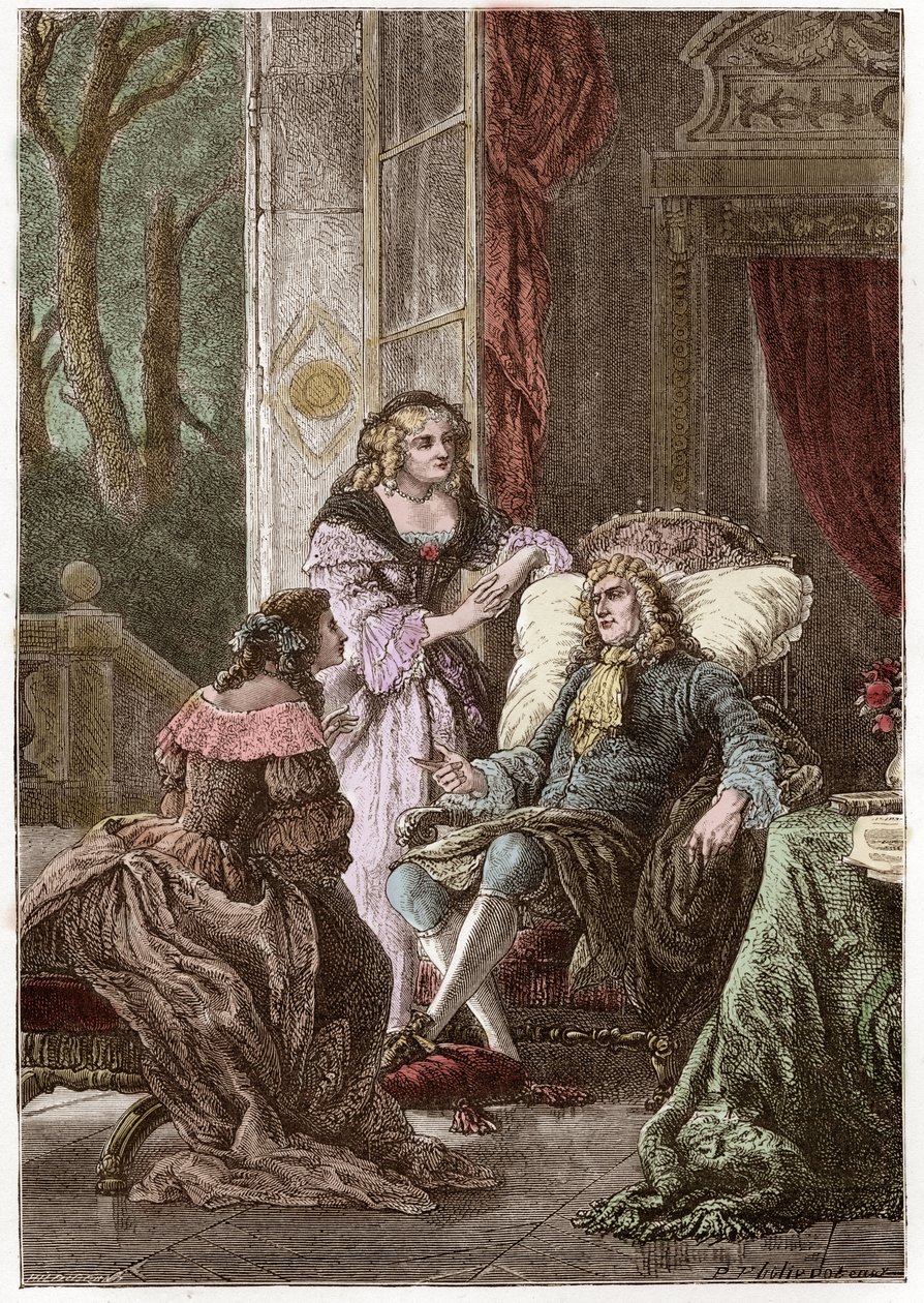 De hertog Francois de La Rochefoucauld (1613-1680), de markiezin Madame de Sevigne (1626-1696) en de gravin de La Fayette (1634-1693), Franse schrijvers - Gravure door Hildebrand naar P. Philippoteaux - (Hertog Francois de La Rochefoucauld (1613-1680), Mar door Anonymous Anonymous