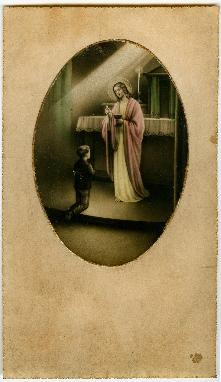 De Eucharistie, Heilige Communie, het Sacrament van het Altaar: een kind voor Jezus (gravure) door Anonymous Anonymous
