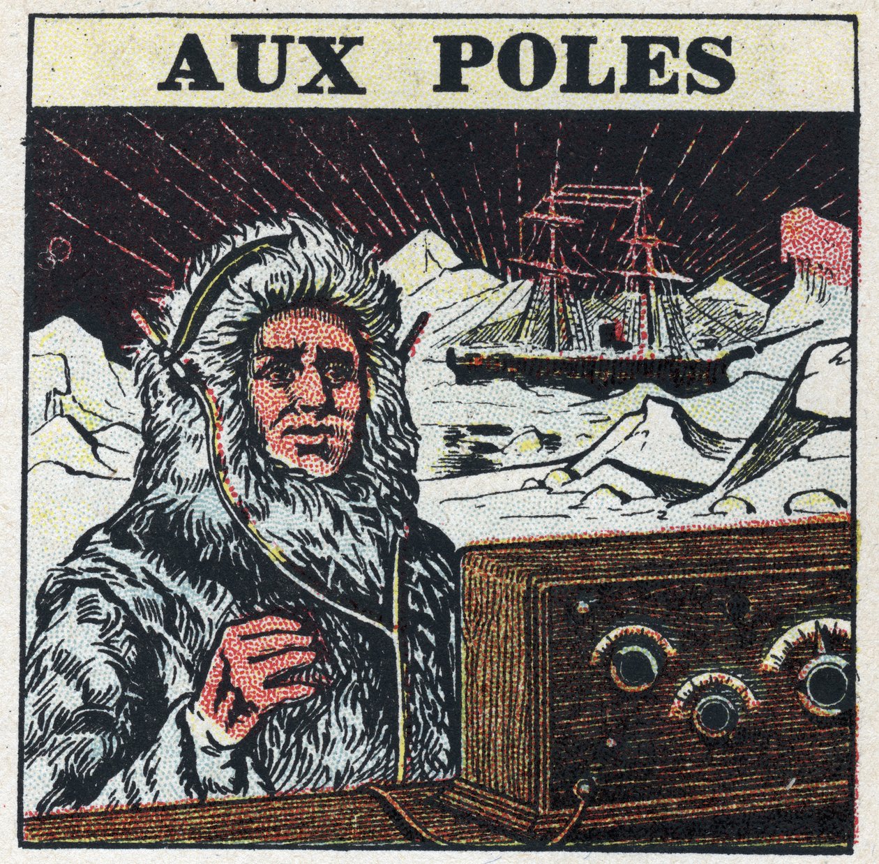 De T.S.F. gebruikt op de polen. Anonieme illustratie uit 1925. Privécollectie. door Anonymous Anonymous