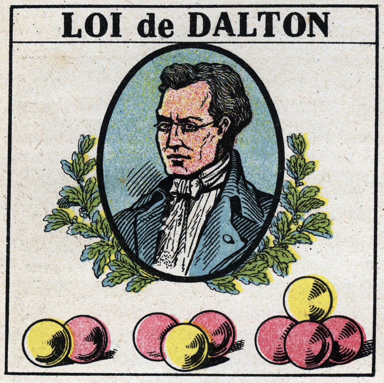 De atomen: Wet van John Dalton. Anonieme illustratie uit 1925. Privécollectie. door Anonymous Anonymous