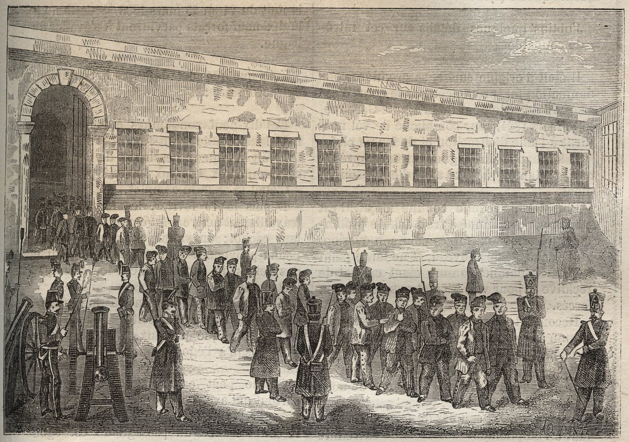 De strafkolonie van Rochefort in de 19e eeuw. Gravure in 