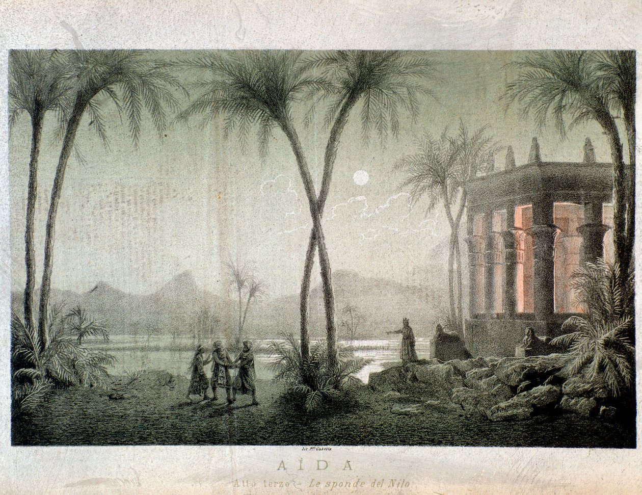 De oevers van de Nijl. Illustratie voor act III van Aida, opera van Giuseppe Verdi door Anonymous Anonymous