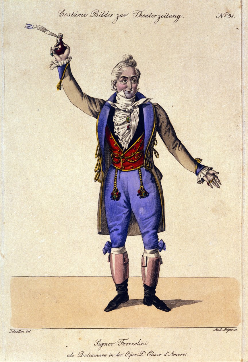 De bas Giuseppe Frezzolini (1789-1861) vertolkt Doctor Dulcamara in de opera 
