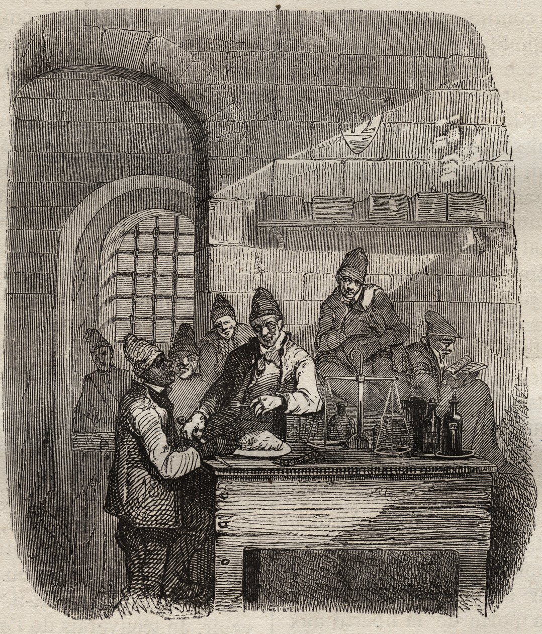 De kantine van de Brest bagne in de 19e eeuw. Gravure in 